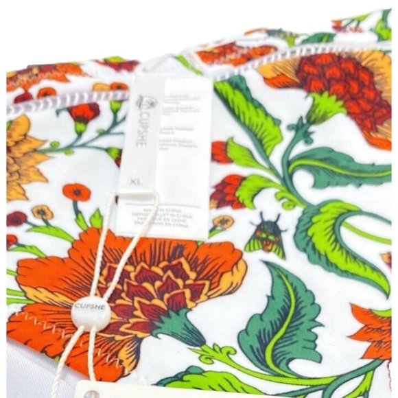 New Beautiful Women's Garden White and Orange Floral Bikini Bottom, Size XL - Picture 5 of 11